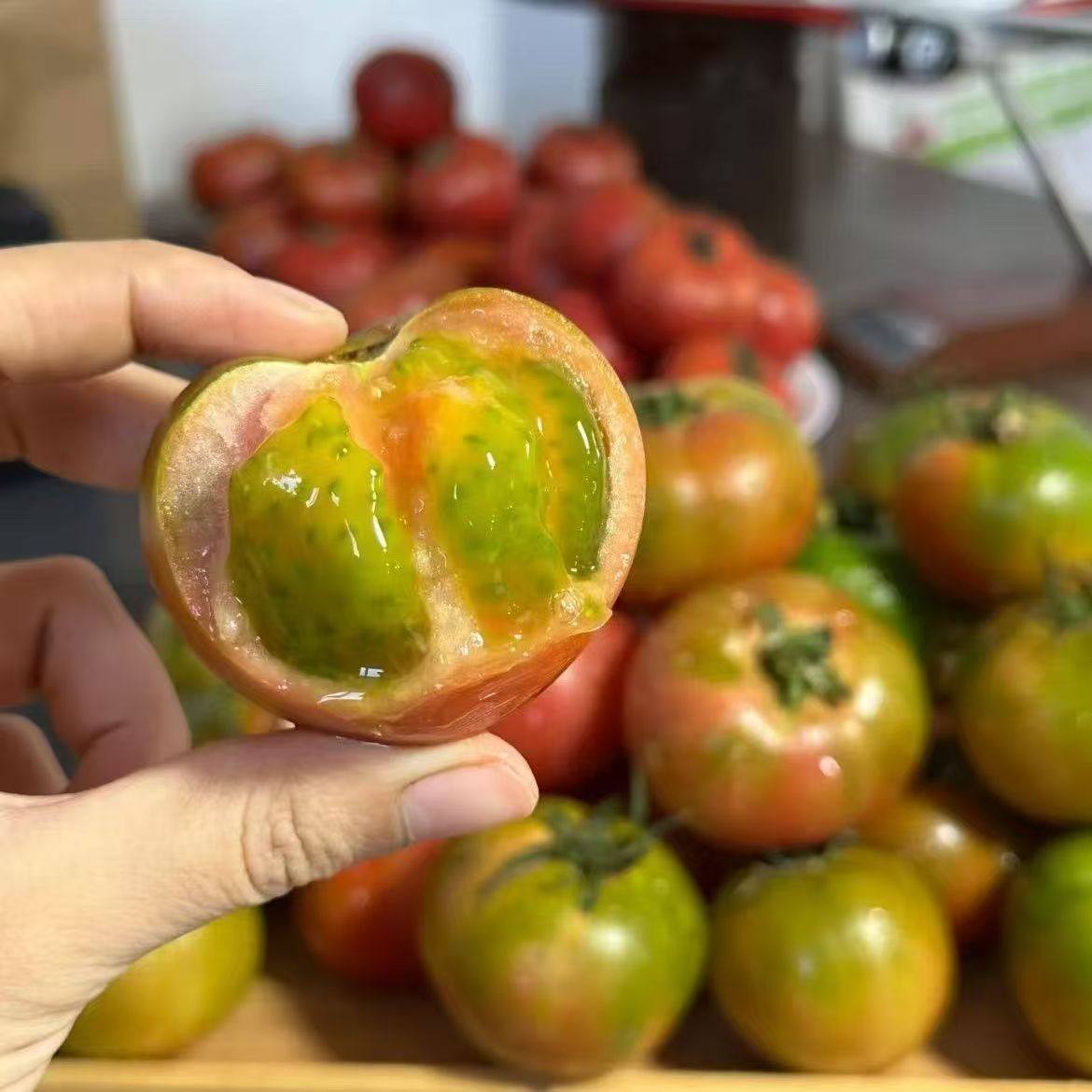 丹东铁皮草莓柿子新鲜生吃水果番茄绿腚碱地铁皮西红柿自然熟现摘,淘宝优惠券,粉丝福利购,淘宝优惠卷