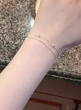 S925纯银双层银珠蛇骨手链轻奢小众米珠链2025新款冷淡风素链手饰