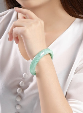 妈妈玉手镯翠色飘花真玉石镯子送女友老婆正品礼物气质国风玉镯子