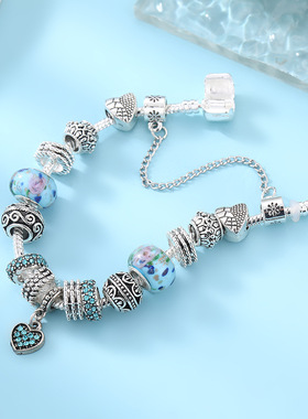 水晶琉璃欧洲珠DIY潘家风格合金桃心珠子镶钻桃心吊坠手链批发