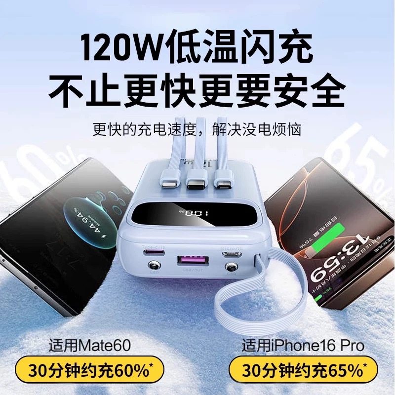 国家3C认证2025充电宝超大容量20000毫安1万超薄小巧便携迷你自带线快充适用苹果专用正品旗舰店四线电源闪充,淘宝优惠券,粉丝福利购,淘宝优惠卷
