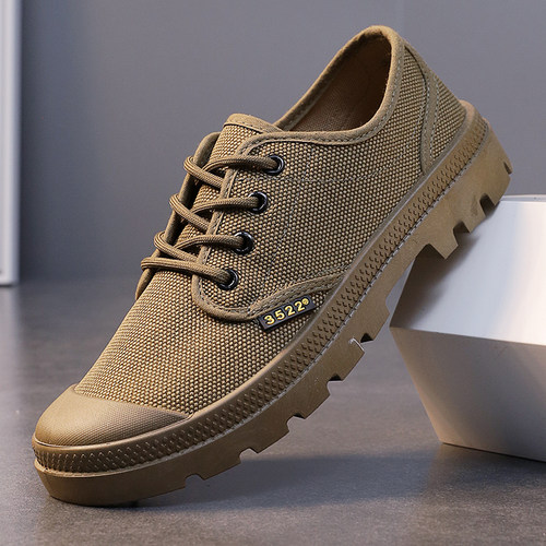 帆布鞋男低帮时尚新款户外登山鞋休闲运动防滑耐磨工地劳保工装鞋 - 图1