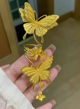 中式轻奢金色蝴蝶复古戒指精致时尚气质简约设计小众食指高级指环