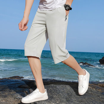 Cropped pants men's summer loose ice silk silk outer wear casual sports trend summer breeches ສັ້ນຜູ້ຊາຍຂະຫນາດຂະຫນາດໃຫຍ່ໄວແຫ້ງໄວ
