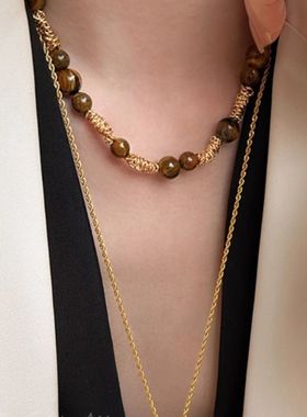 古虎眼石链复古气质拉德项链秋冬