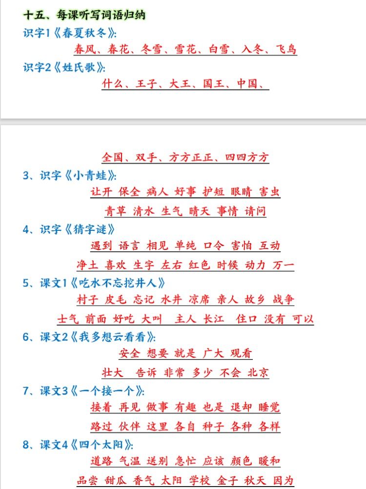 一年级下册语文期中考点必备清单全册知识点易错点难点汇总归纳小学语文期中期末考试重点知识汇总期末复习总复习课前预习 - 图1