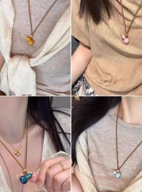 彩色滴油珐琅福禄六色中式葫芦吊坠项链长款新款小众编绳毛衣女款