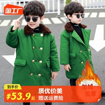 Childrens Army Great clothes Green male and female children jacket Northeast green cotton padded jacket with velvet thickened mid-length baby Army cotton coat