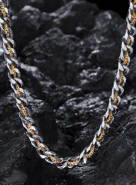 藏金古巴链男士项链男款潮流高级感锁骨链潮牌百搭粗链子配饰男生