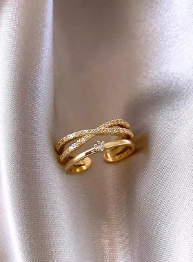 轻奢锆石几何开口戒指韩国ins简约高级感食指戒气质百搭手饰