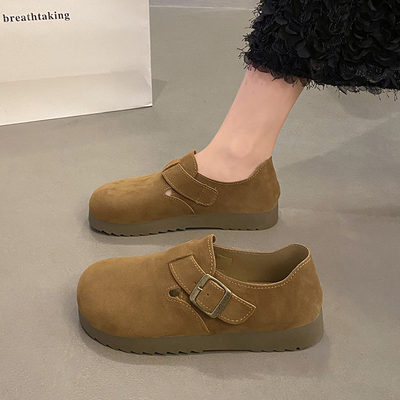 磨砂勃肯鞋女2025新款春季厚底复古软底博肯单鞋一脚蹬平底豆豆鞋,淘宝优惠券,粉丝福利购,淘宝优惠卷