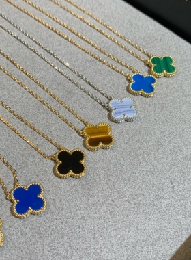 四叶草项链女红玉髓镭射