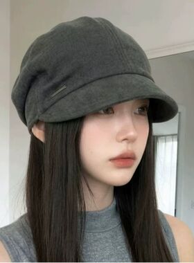 日系慵懒风短檐冷帽女适合方圆脸显脸小堆堆帽大头围宽松包头帽子