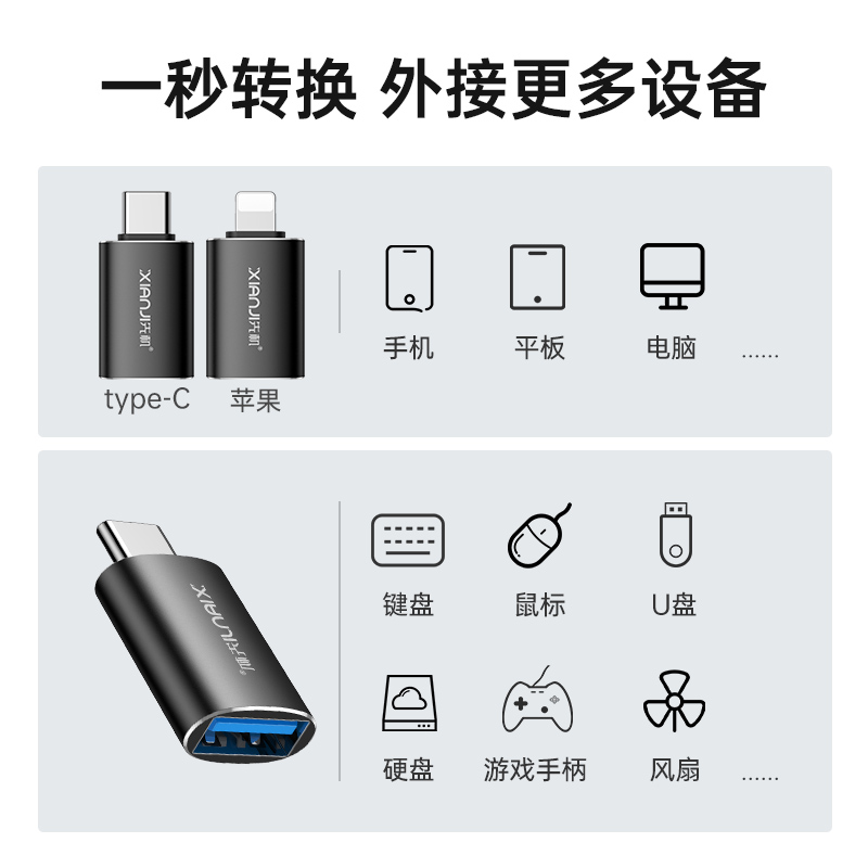 OTG转接头typec转USB3.1转换器tpc适用华为小米安卓接口手机笔记本电脑通用连接U盘鼠标键盘苹果PD充电数据线