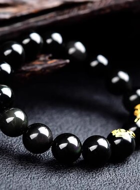 黑曜石手链饰品黑水晶手串男女礼物情侣首饰手链