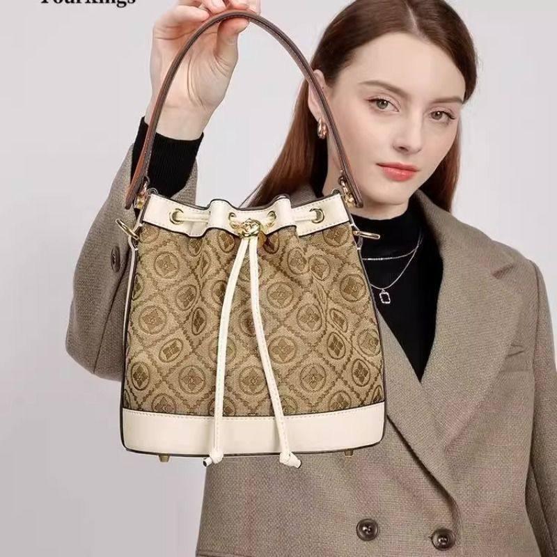 包包女2026新款抽绳水桶包老花休闲单肩斜挎包高级感手提包送对象,淘宝优惠券,粉丝福利购,淘宝优惠卷