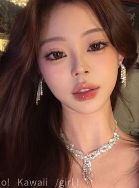 轻奢千金感满钻交错流苏项链耳钉酒会设计感颈链高级感锁骨链简约