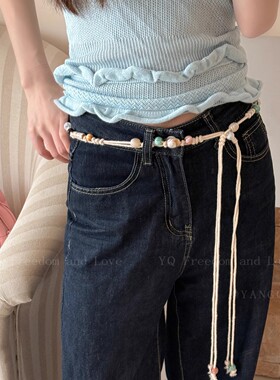 波西米亚复古串珠腰链腰绳女2025配裙子配饰手工编绳流苏腰带编织