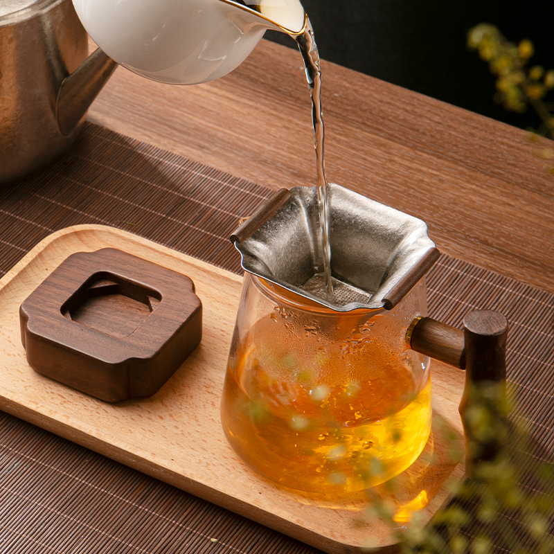 中式复古花梨纯钛茶滤茶漏一体千孔超细茶叶过滤网隔公道杯高档滤 - 图2