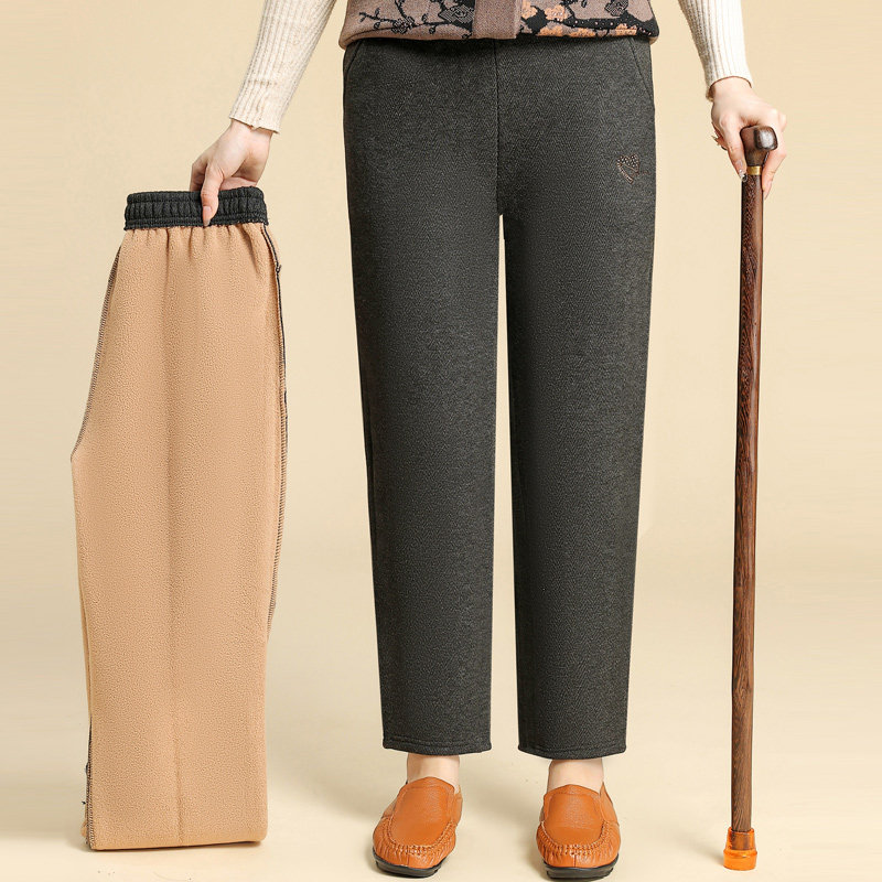 妈妈秋冬装女裤新款加绒加厚毛呢裤子中老年人高腰直筒裤保暖长裤,淘宝优惠券,粉丝福利购,淘宝优惠卷