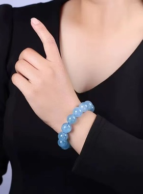 一物一图爆款仿海蓝宝手链冰种蓝色水晶手串女吊坠礼物饰品三圈