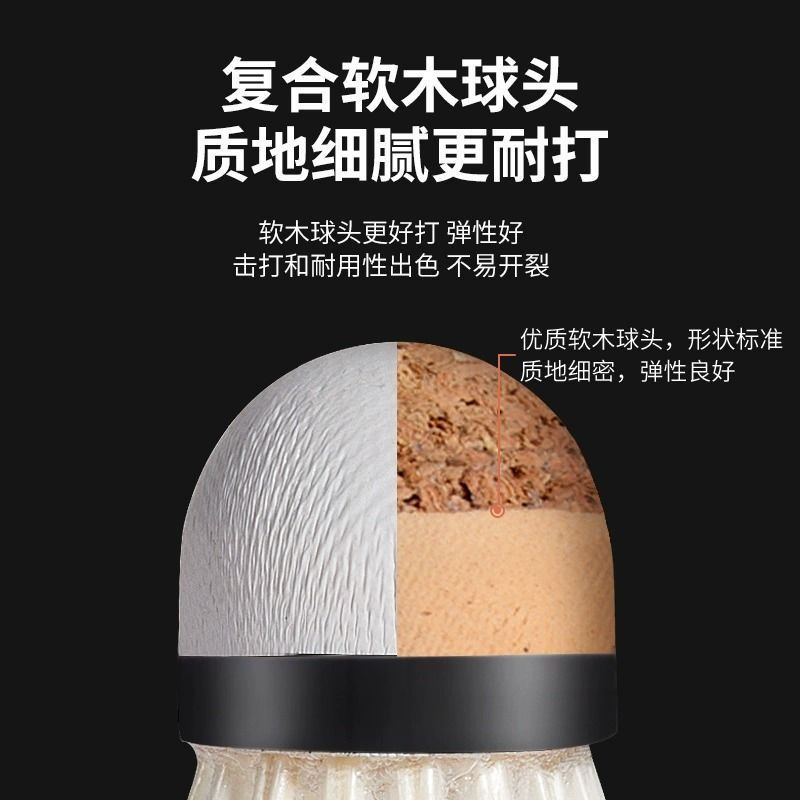 羽毛球正品12只装耐打王黑白羽室外训练比赛专用防风发光尼龙球6