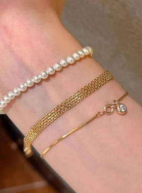 钛钢不掉色!vintager中古编织金色表带手链女新复古轻奢高级手饰