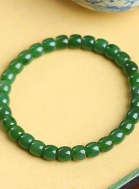 正品新疆和田碧玉手串直切俄料老坑真玉石手链送妈妈女友礼证书