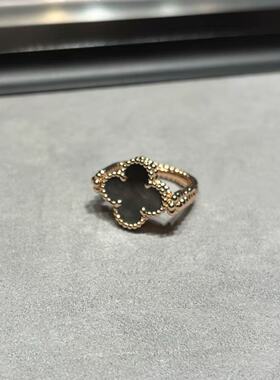 新款限定品质白金紫玉髓可翻转式戒指灰贝母双面可带18k玫瑰金