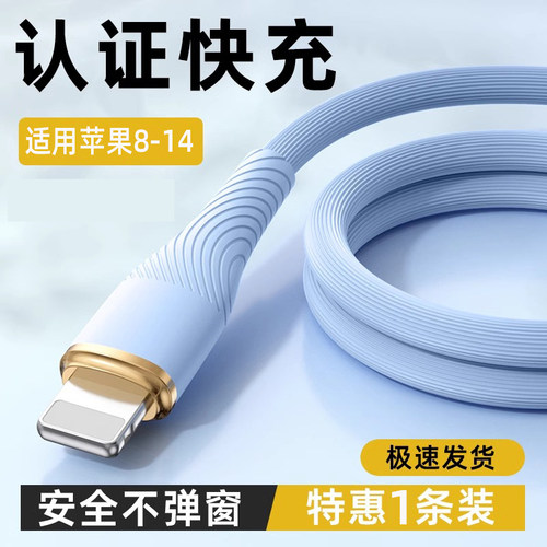 弎希数据线适用苹果iPhone5-14系列压纹蓝线lighting单条1.5米 - 图0