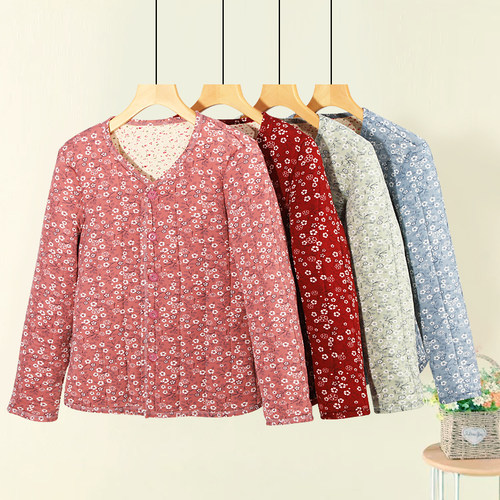 秋冬季加厚中老年女士棉衣碎花保暖棉服外套妈妈棉袄轻便贴身开衫 - 图3