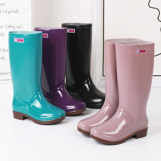 Women's high-top anti-skid water shoes waterproof mid-top rain boots