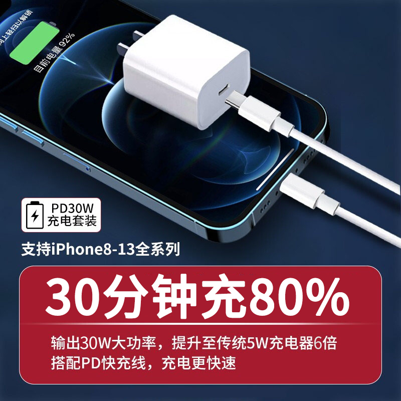 适用苹果iphone14充电器头30w原20w装12pro数据线11插头x手机xrxs快充pd超级max闪充13promax正品充满加长-图0