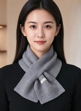 新款针织护颈围巾女保暖防风防寒短款交叉围脖纯红色百搭过年喜庆