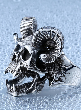 欧美外贸饰品批发 男士不锈钢铸造 朋克撒旦羊头骷髅戒指