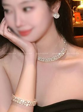 香奢名媛~爆闪满钻项链女轻奢高级感气质大气项圈晚礼服套装配饰