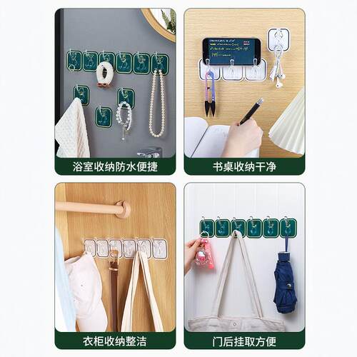 六连排挂钩免打孔衣帽钩门后强力粘钩无痕粘钩厨房浴室挂钩架承重 - 图3