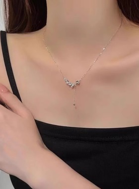 穗穗平安麦穗项链女小众高级感ins520礼物送女友蝴蝶流苏白金钛钢