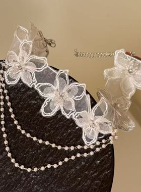 法式甜美白色花朵蕾丝choker项链女2025新款高级感锁骨链颈圈配饰