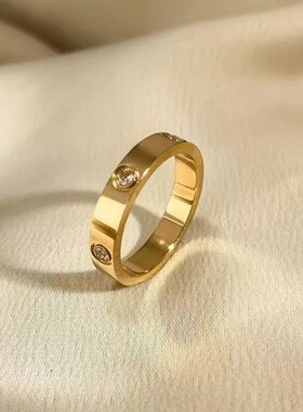 钛钢合成锆石戒指轻奢高级感镶钻男女情侣时尚百搭玫瑰金