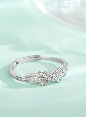 s925纯银镶钻X造型戒指女时尚交叉小众设计感网红轻奢风精致活口