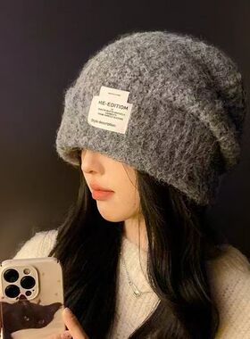 帽子女款2026新款冬毛线帽显脸小毛绒冷帽大头围保暖针织帽护耳帽