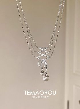 满钻!欧美2025年爆火爆闪网球拍粉钻珍珠吊坠项链女轻奢高级感