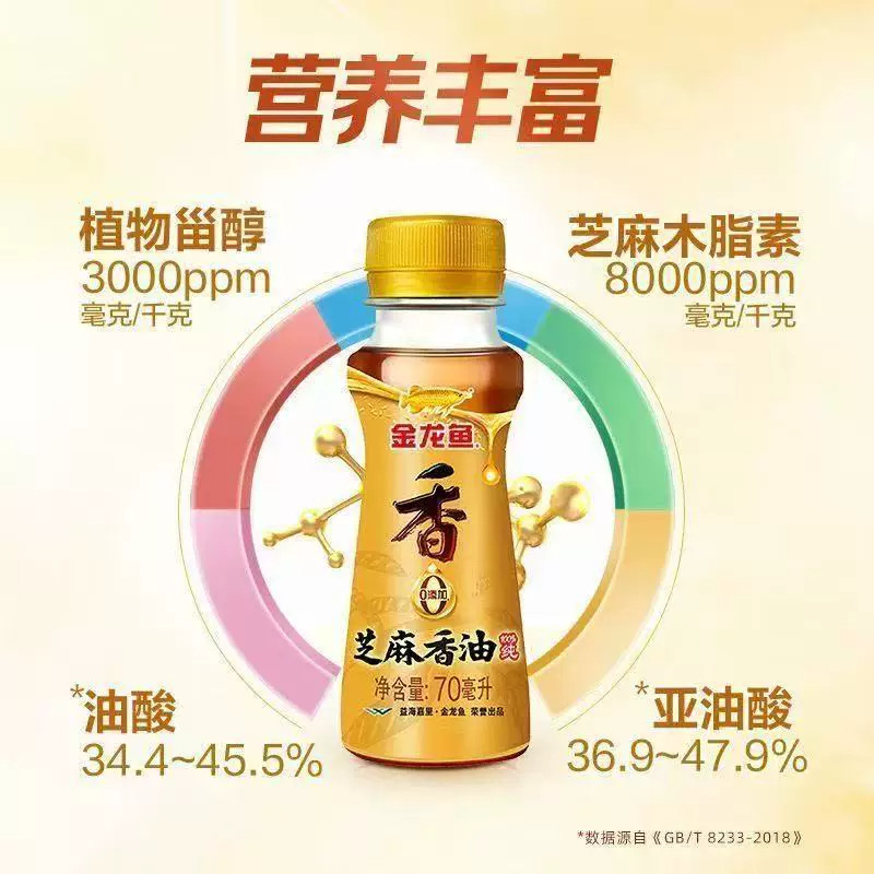 金龙鱼一级芝麻香油70ml小瓶食用油家用纯芝麻香油商用调味品