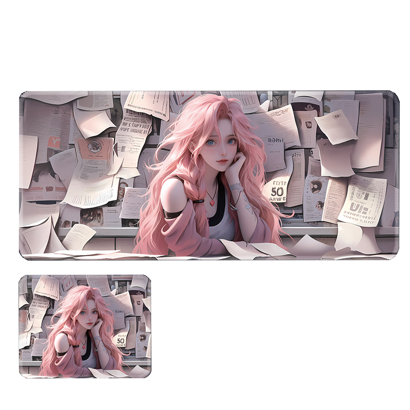 鼠标垫超大号男女生锁边二次元电竞女电脑书桌垫键盘垫子桌面高达