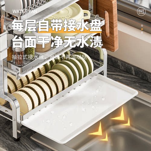 厨房水槽碗碟沥水架多功能台面碗筷碗盘收纳盒家用餐具用品置物架 - 图2