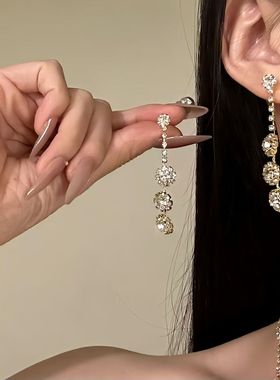 香槟爆闪满钻项链新款轻奢气质晚宴舞会choker锁骨链套装闪钻花朵