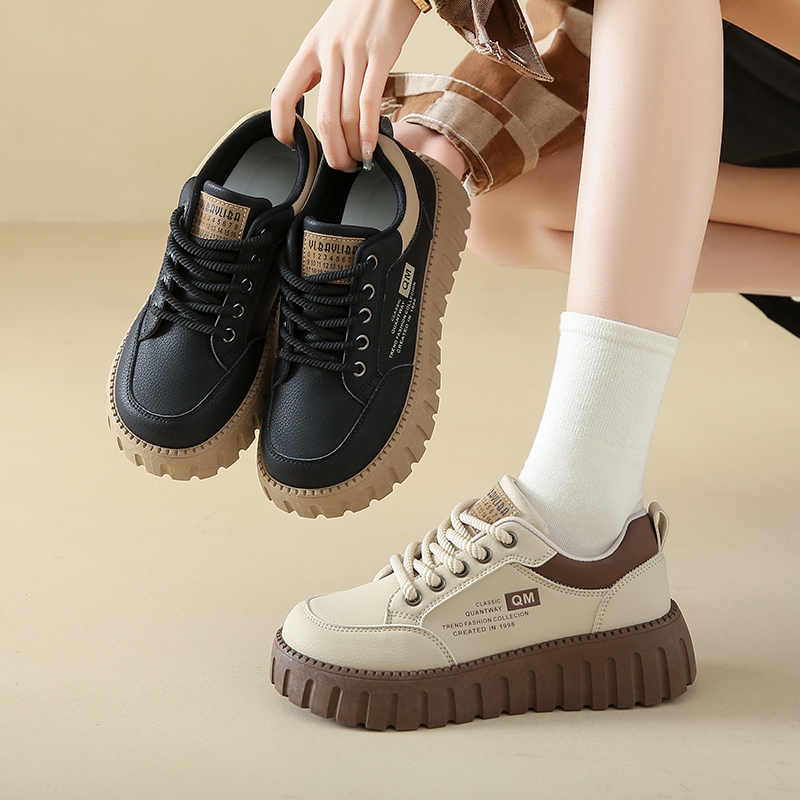 踩屎感厚底板鞋鞋子女鞋秋冬季2025新款女加绒保暖棉鞋休闲运动鞋 - 图3