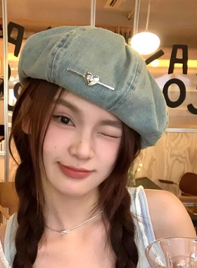 牛仔贝雷帽女夏季韩版百搭显脸小