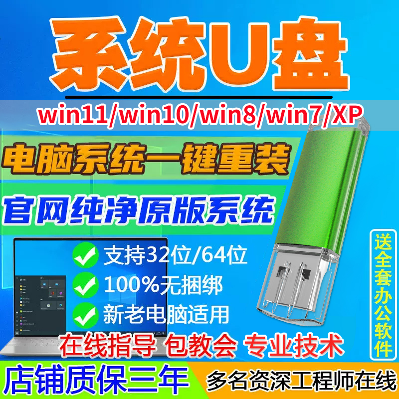 电脑重装系统u盘pe正版win10/11纯净版win7一键安装盘xp8高速存储 - 图0